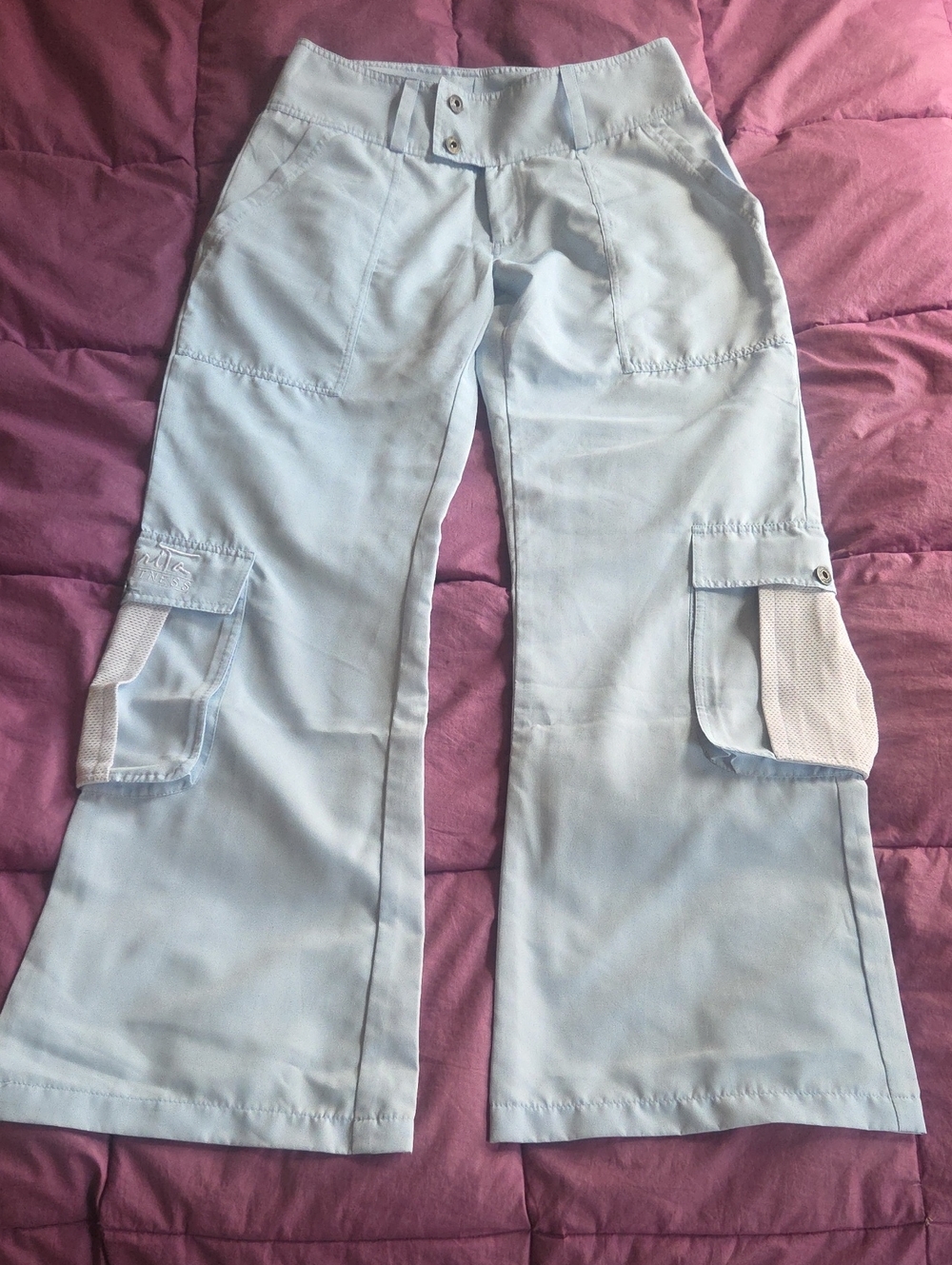 Vintage Margarita Light Blue Wide Leg Long Lightweight Cargo Pants M